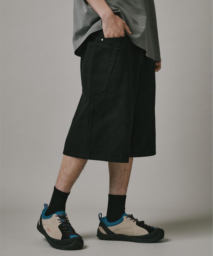 Beodeonteu Layered Cargo Twill Cotton Bermuda Shorts [Black]