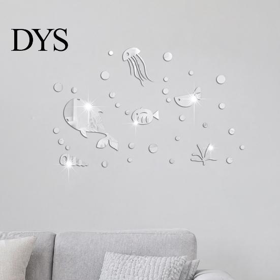 Children Bedroom Wall Decor Accessories 1 Set Marine Life Decals, Acrylic Mirror Fish Conch Stickers, Modern Texture Stickers Waterproof Self-Adhesive