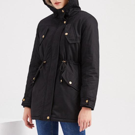 Women Coat Hooded Zipper Cotton Blend Prevent Coldness Women Jacket for Outdoor