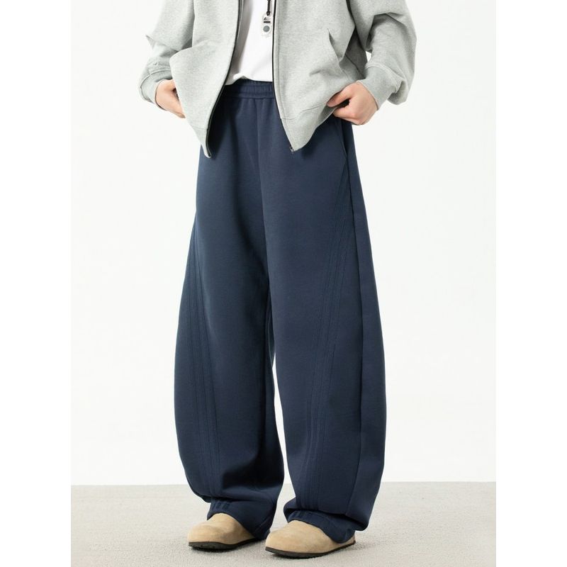 Wassup Casual Pants for Men, New Spring and Autumn Style, Trendy Brand, Heavy-Duty Three-Stripe, Loose Fit, Versatile Beige Straight-Leg Sweatpants