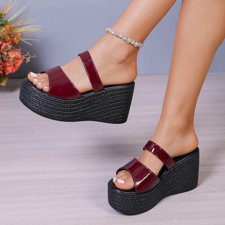 Women s Leather Two Band Wedge Mules Open Toe Platform Slip-On Summer Beach Vacation Slippers Party Casual Comfortable Shoes 38