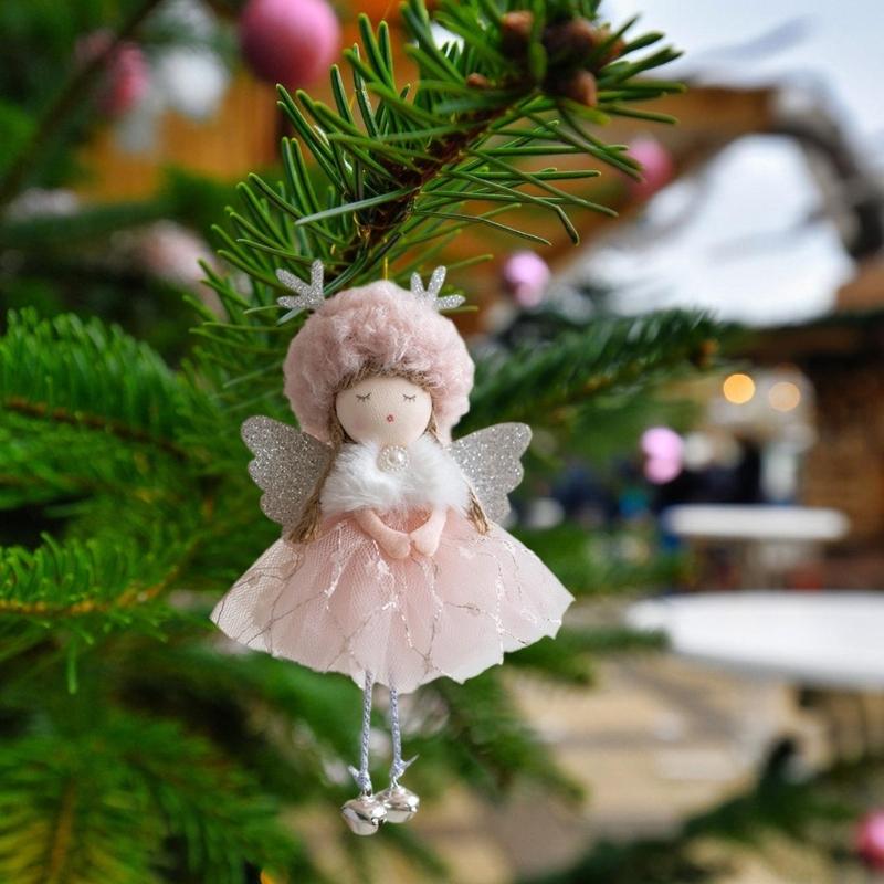 Ručně vyráběná plyšová ozdoba andělské dívky s parožím jelena, festivalová vánoční ozdoba na stromeček pro domácí sváteční dekorace