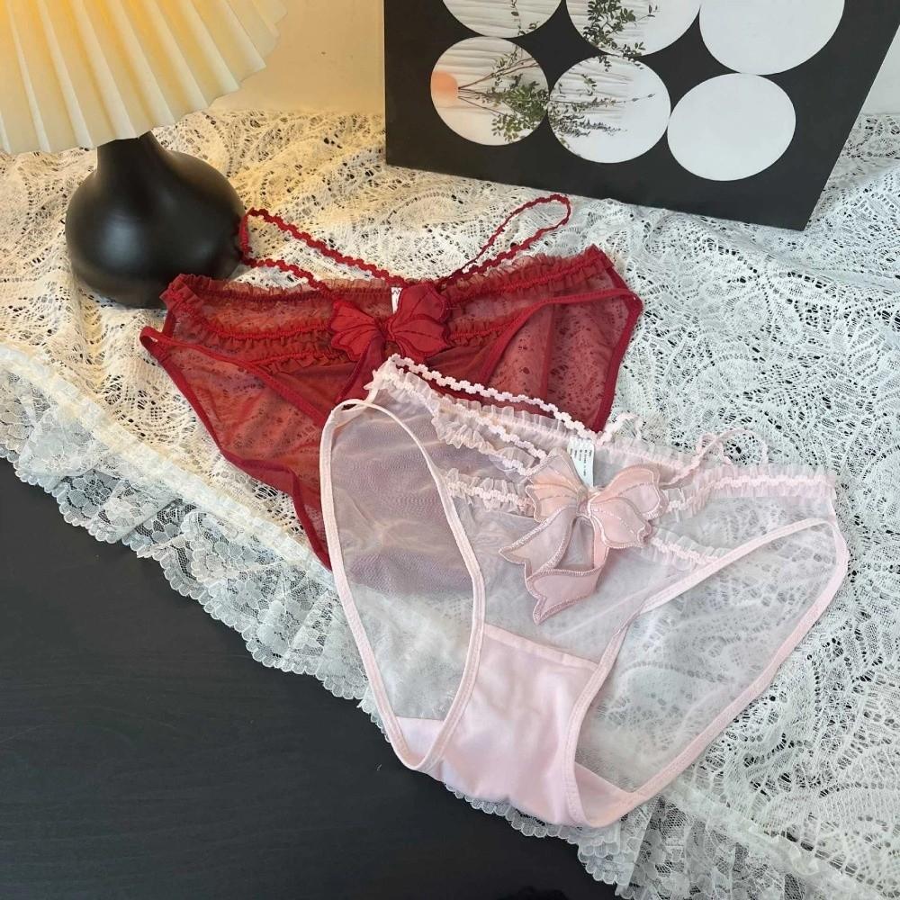 Mesh Women Underwear Hollow Bow Lace Panties Female Lingerie Lace Briefs  Lady