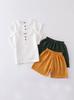 Kids' Cotton-Linen Summer Set: Short Sleeve Top & Shorts - Unisex Baby and Toddler Two-Piece Solid Color