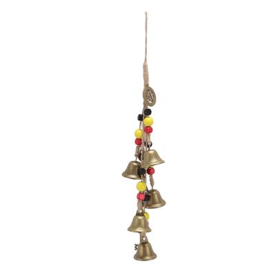 Hanging Bell Decor Blessing Metal Bells Wood Beads Hemp Rope Pendant Room Decoration for Door