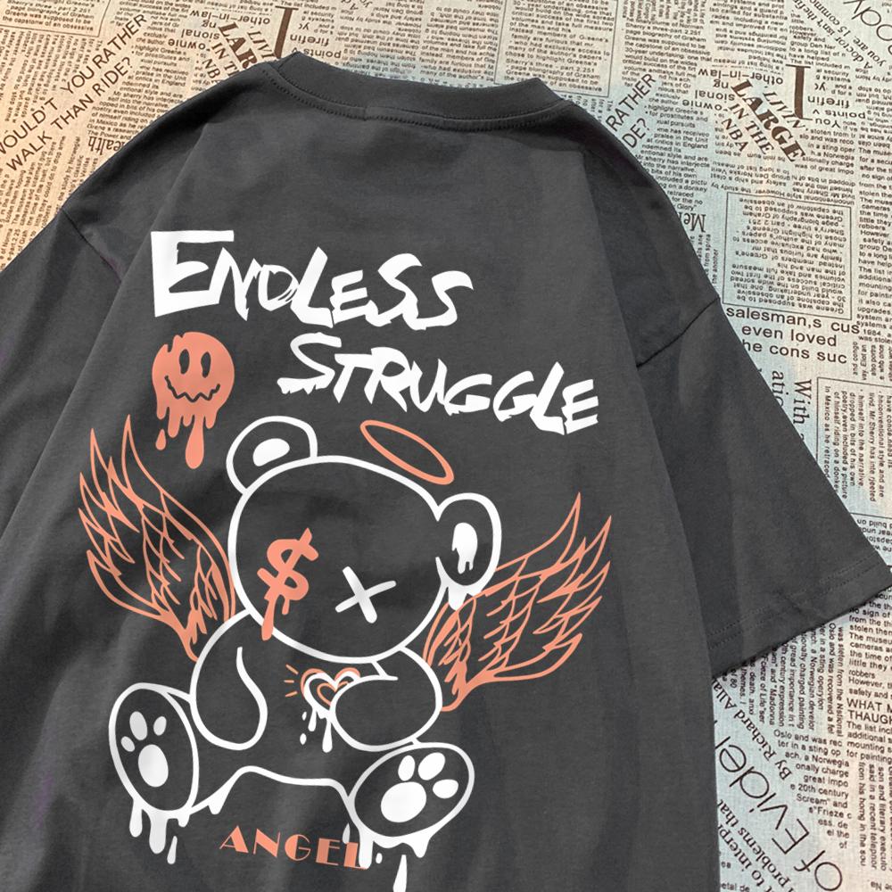 Endless Strvggle Angel Bear Men Women T-Shirts Breathable Loose Tops Summer Unisex Tee Clothing O-Neck Loose T-Shirts Couple