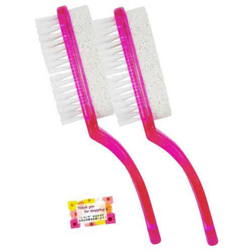 

[2-Way, Space-Saving!] Exfoliating Care! Pumice Stone with Brush and Handle, Heel Care, Bathtime, Skin Care, 2 Assorted Colors [Set of 2]