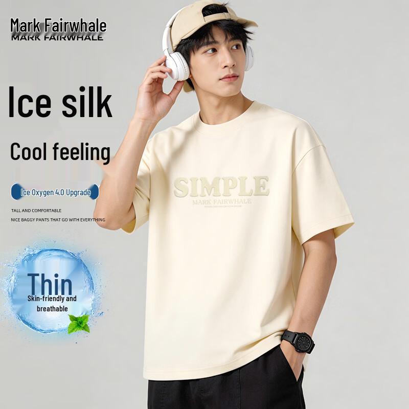 Mark Fairwhale Men s Retro Letter Print Ice Silk T-Shirt XL