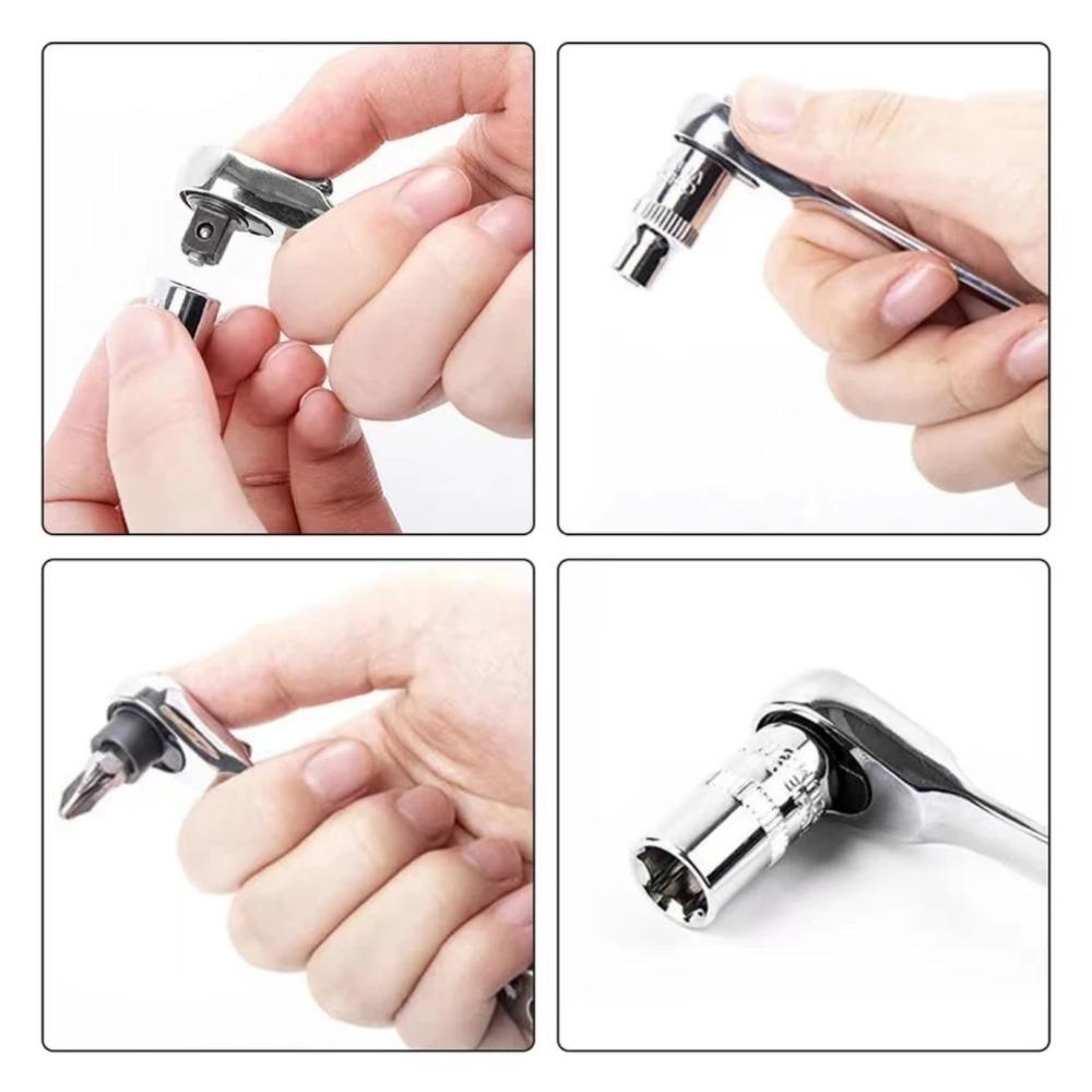 Mini Treble 1/4 Ratchet Wrench Double Ended Quick Socket Ratchet Wrench Screwdriver Hex Torque Wrenches Set 2-in-1 Spanner