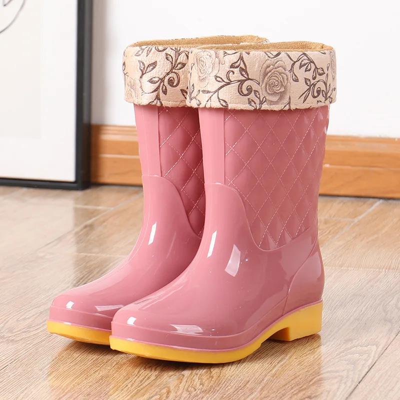 Maogu Femmes Adulte Travail Tube Haut Chaussures d'Eau Antidérapantes Chaussure d'Automne Couleur Unie Imperméable Plaid Botte en Caoutchouc 2024 Bottes Neige Pluie