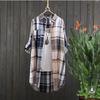 Damen Hemd mit Knöpfen Elegant Chic Damen Oberteil Kariert Vintage Leinen Langarm Chinesische Hemden Blusen Kleidung