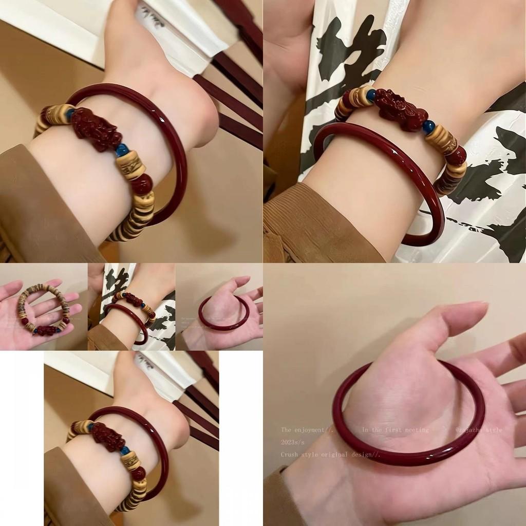 Chic Summer New Chinese Design Red Glass Pixiu Bracelet Coconut Shell Beads