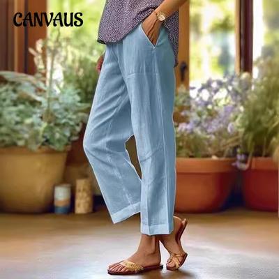 Summer Women's Pants Loose Solid Colour Elastic Waist Straight Leg Leisure Pants