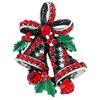 Vintage Christmas Bowknot Double Bells Brooch Pins with Green Leaves and Colorful Rhinestones Creative Gift Suit c Corsage for Women