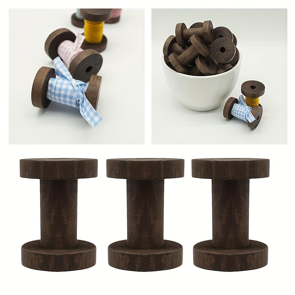 6-Piece Wooden Sewing & Embroidery Thread Spools Set, Coffee Brown, 2.32X1.73 Inches - Durable Craft Bobbins