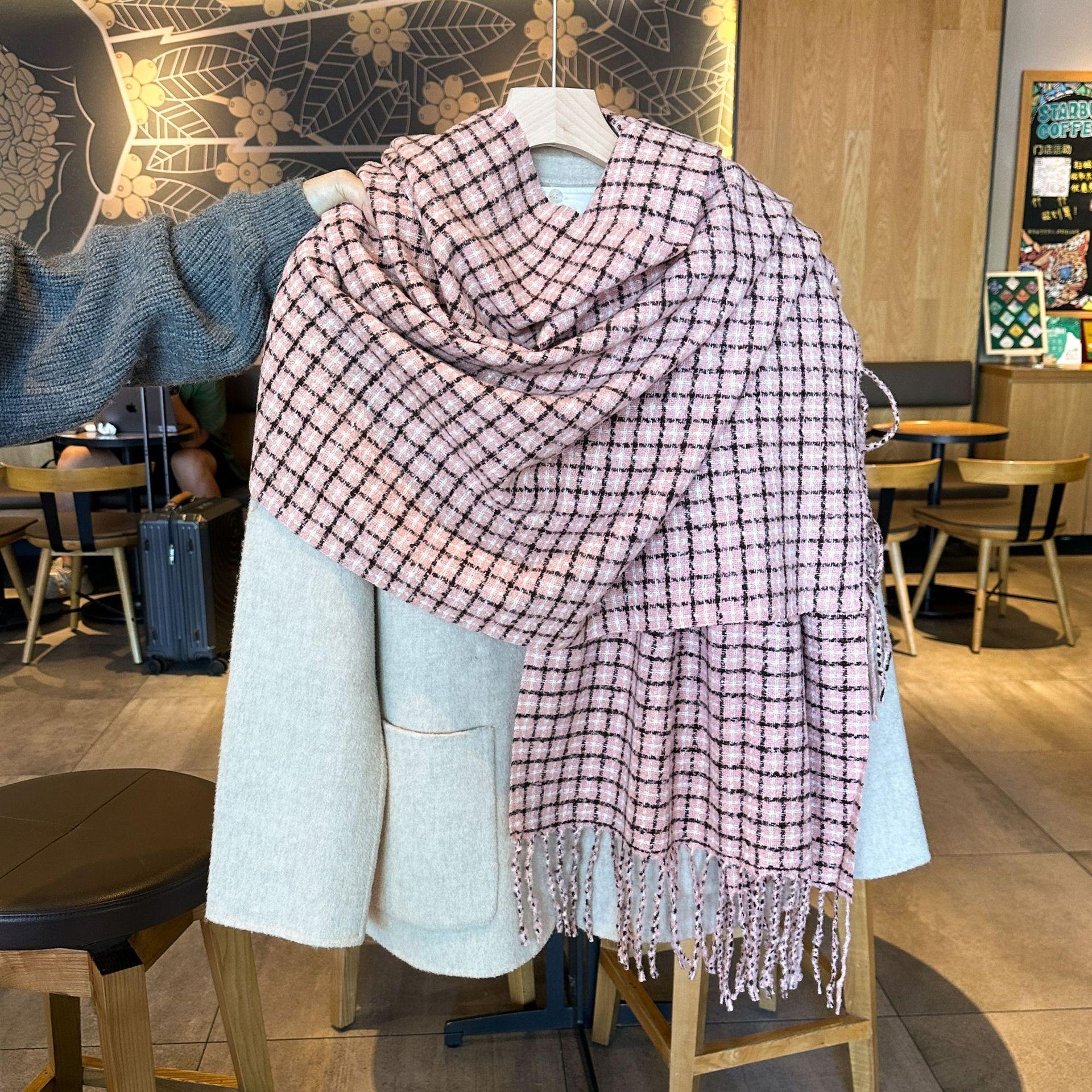 

Elegant Geometric Plaid Scarf, Casual Sun Protection Tassel Shawl, Windproof Warm Wrap, Autumn Winter Unisex Scarf 65-180CM