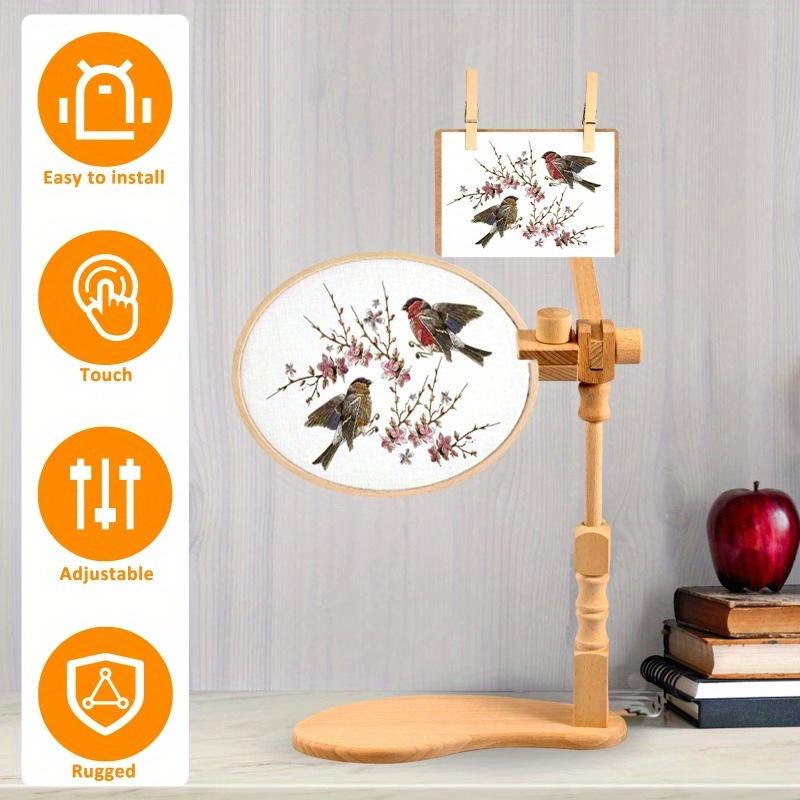 Support de bureau réglable en bois de hêtre pour cerceau de broderie rotatif à 360°, pour point de croix, mains libres, outils de couture et de bricolage