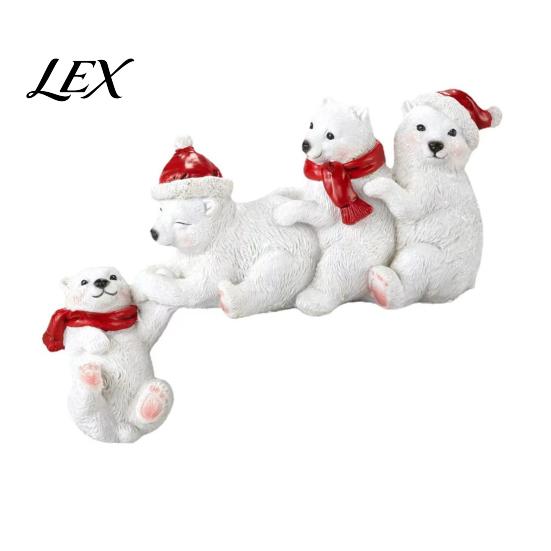Holiday Gifts for Bear Lovers Resin Polar Ornament, White Hanging Figurine with Hat And Scarf Adorable Statues Garden Christmas Decoration,
