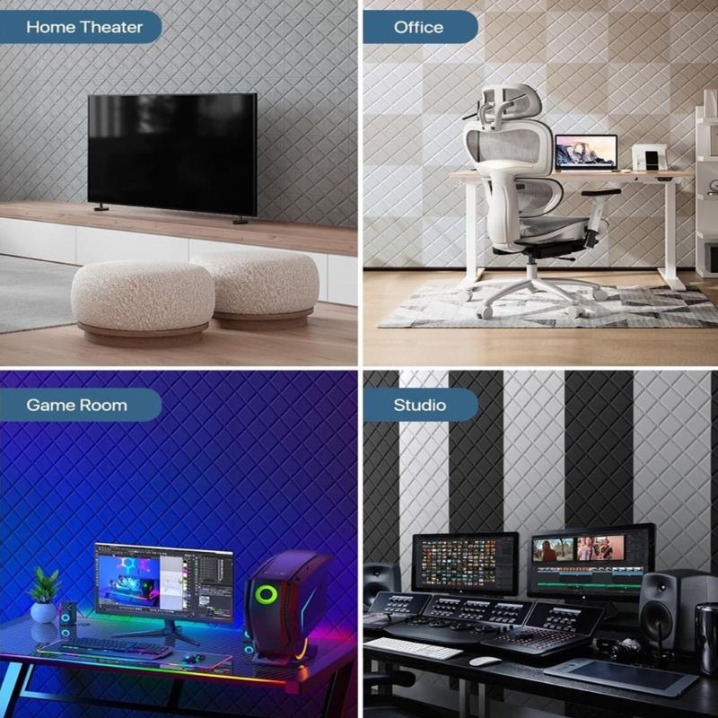 Set mit 12 selbstklebenden Akustikschaumstoffplatten Schalldämmende Wandpaneele Geeignet für Aufnahmestudios und Klassenzimmer