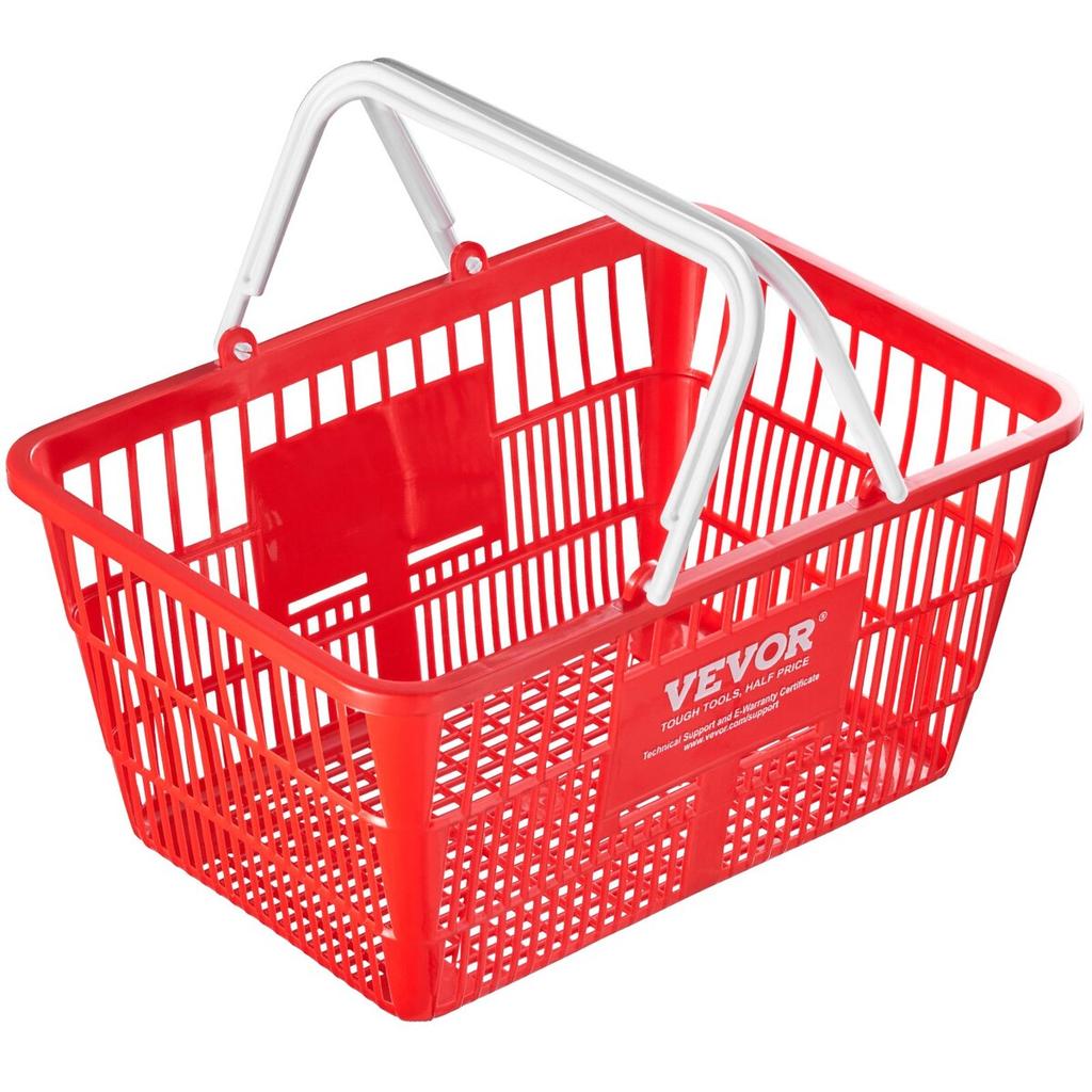 Shopping Basket Portable Grocery Basket 12PCS 21L with Handle & Stand Red
