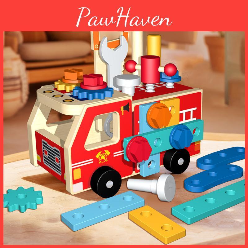 Wooden Fire Truck Puzzle Toy For Kids Educational And Developmental Play