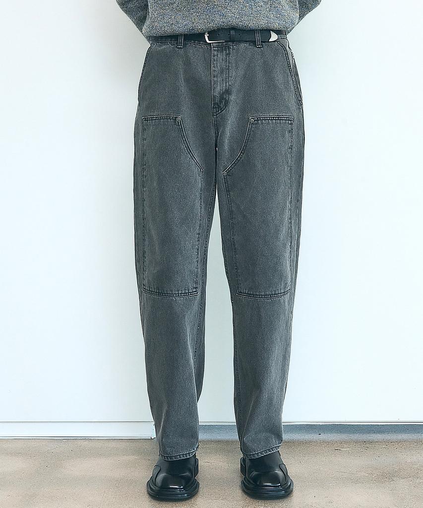 TRIP LE SENS Unisex Carpenter Color Denim Pants_Grey