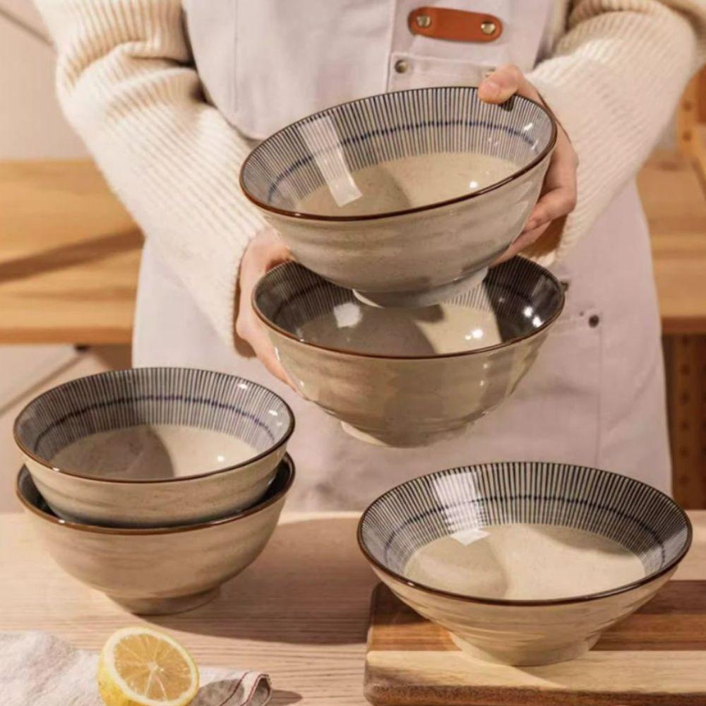 Under Glaze Color Japanese Style Noodles Bowls Striped Pattern Rice Bowl Household Salad Bowl Home