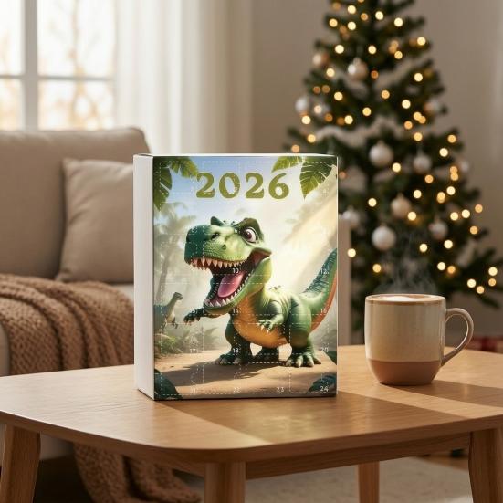 Creative Christmas Stocking Stuffers 26 Letters Cartoon Dinosaur Advent Calendar, 2D Acrylic Dino Figures Countdown Calendar with Pendants Ornaments,