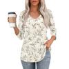 Womens 3/4 Sleeve V Neck Button Detail Floral Print Tunic Top Casual Lightweight Blouse for Daily Wear
