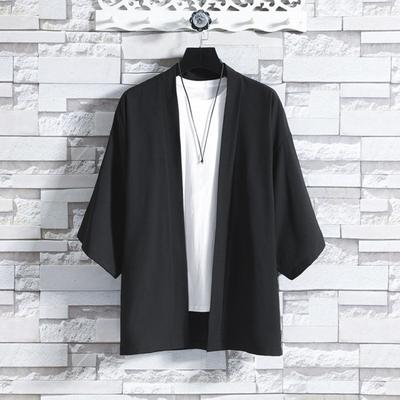 Frühling Sommer Herren Hemd Strickjacke Chinesischer Stil Dreiviertelärmel Offener Stich Lockere Freizeitkleidung Schule Dating Mittellanges Oberteil