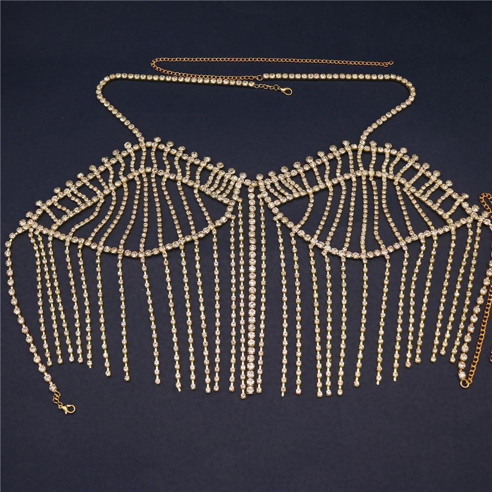 

Sexy Luxury Long Fringed Rhinestone Bra, European And American Nightclub Fashion Super Flash Body Chain Accessories Body Chain