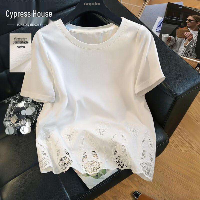 Sibaish Women s Embroidered Hollow-Out T-Shirt L