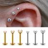 Surgical Steel CZ Flat Back Labret Stud 16G 6mm 8mm Internally Threaded for Cartilage Helix Tragus Lip Hypoallergenic Piercing