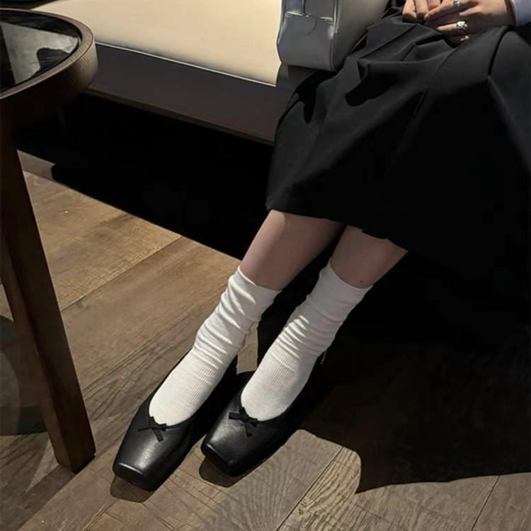 Sheepskin version~ 2025 new Korean version square head pig nose bow shallow mouth French Mary Jane single shoes women's flat bottom