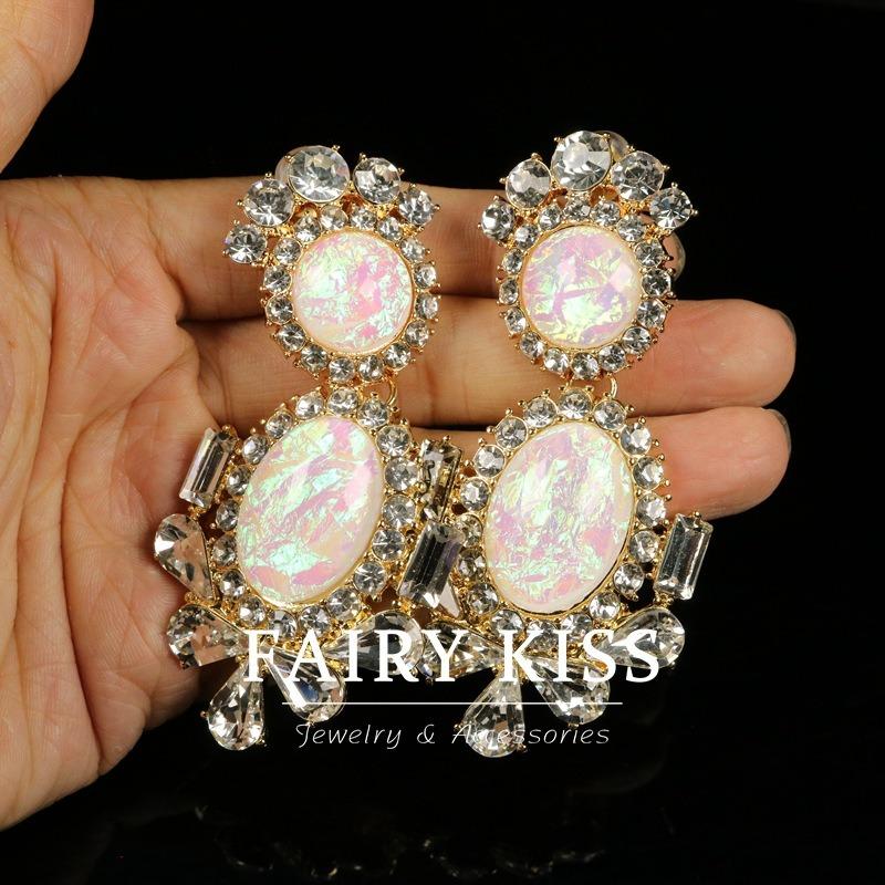 Heavy Industry Atmospheric Inlaid Rhinestones Color Changeable High-end Pink Temperament Women's Earrings
