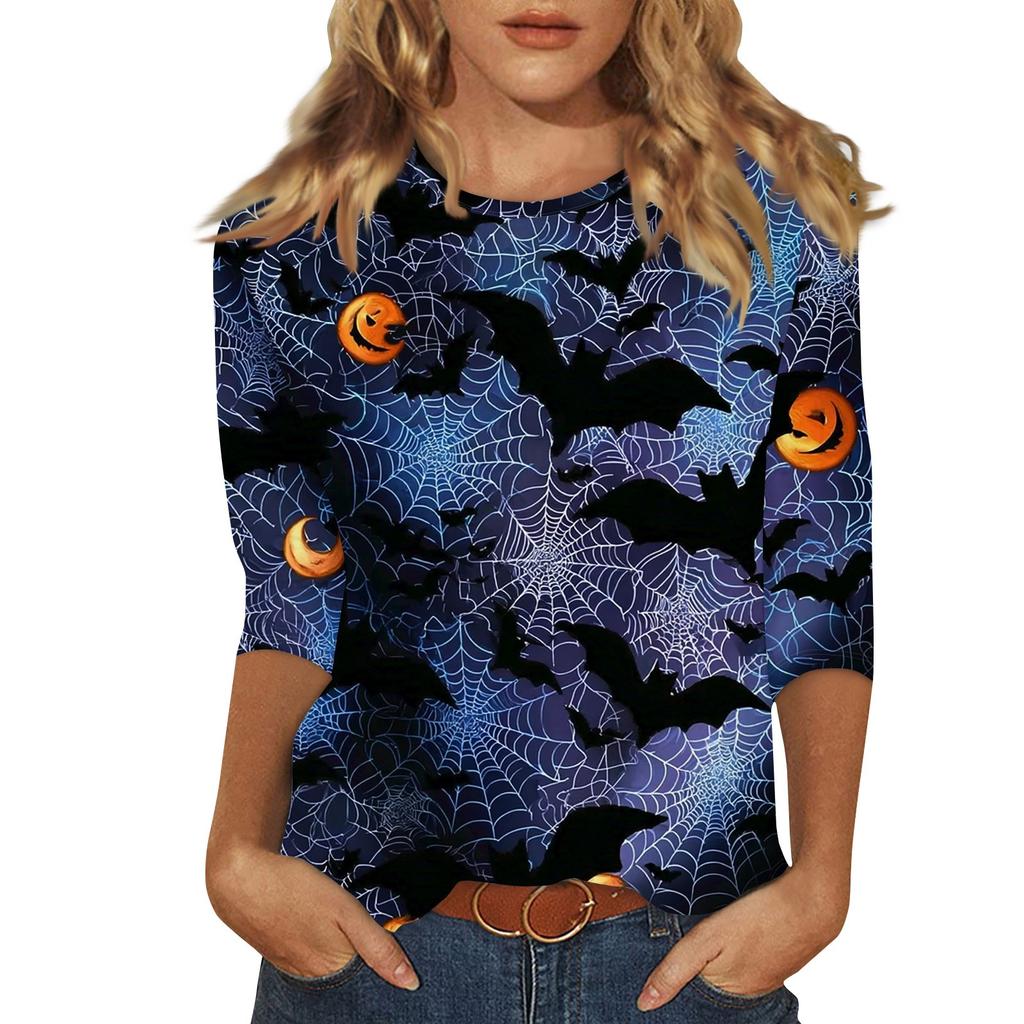 Damenmode Lässig Rundhals Bedrucktes 3/4 T-Shirt Top