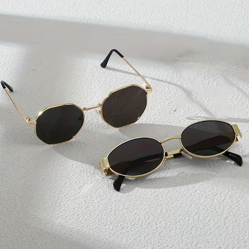 2PCS Women/Men Oval&Irregular Metal Frame Elegant Retro Fashion Sunglasses For Female male Summer Traveling Oculos