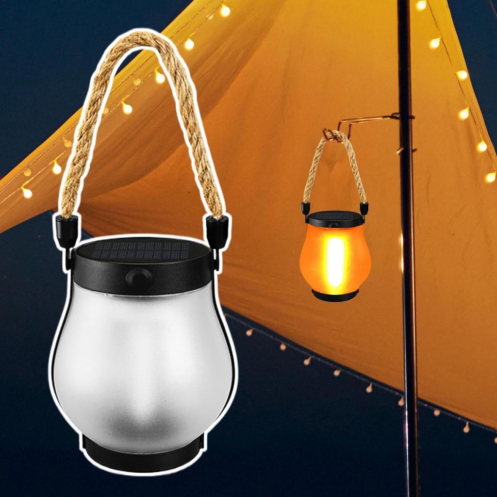 Solar Flame Lights Solar Powered Garden Lantern Flickering LED Light Decorative Yard Decor with Rope Rechargeable Camping Lamp