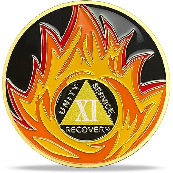 24 Year Sobriety Coin - Alcoholics Anonymous Flame Triangle AA Medallions and Sobriety Chips Recovery Coins with Display Case - Ideal Sobriety Gifts Flame Triangle