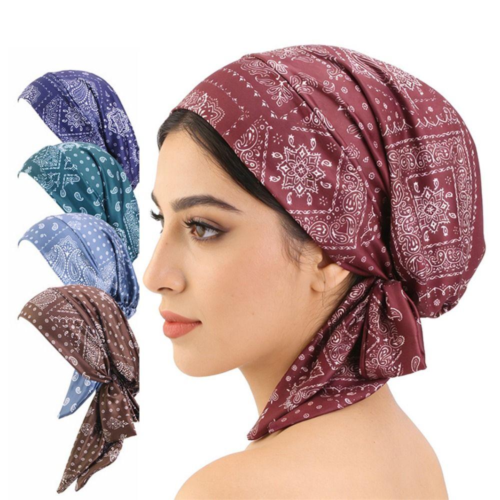 Casual Floral Print Turban Spring Chemotherapy Hat Elastic Ribbon Headband Cap  Women National