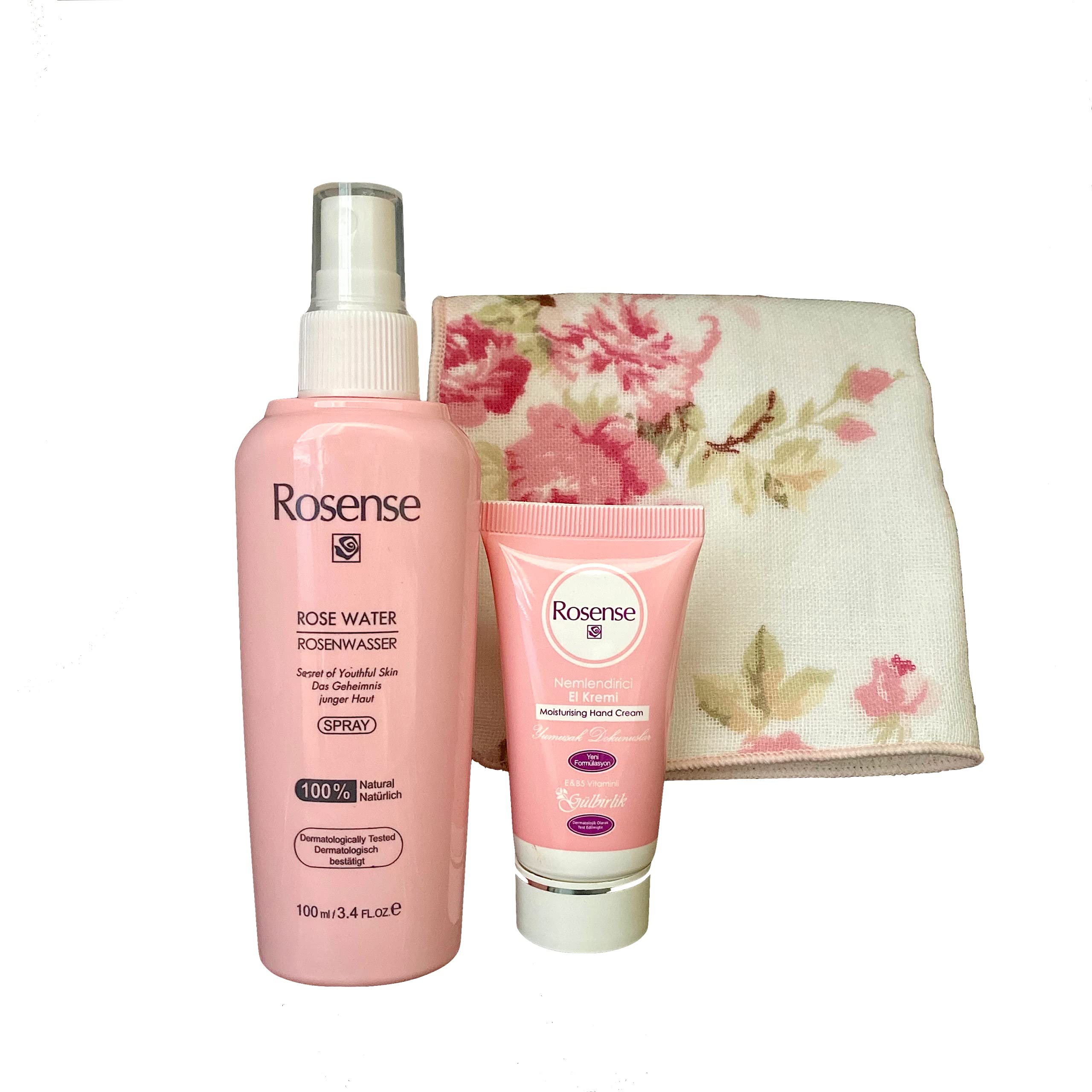 

Rosense Rose Water Hand Cream and Rose Handkerchief Set [Gift Box] 100ml, 20ml,