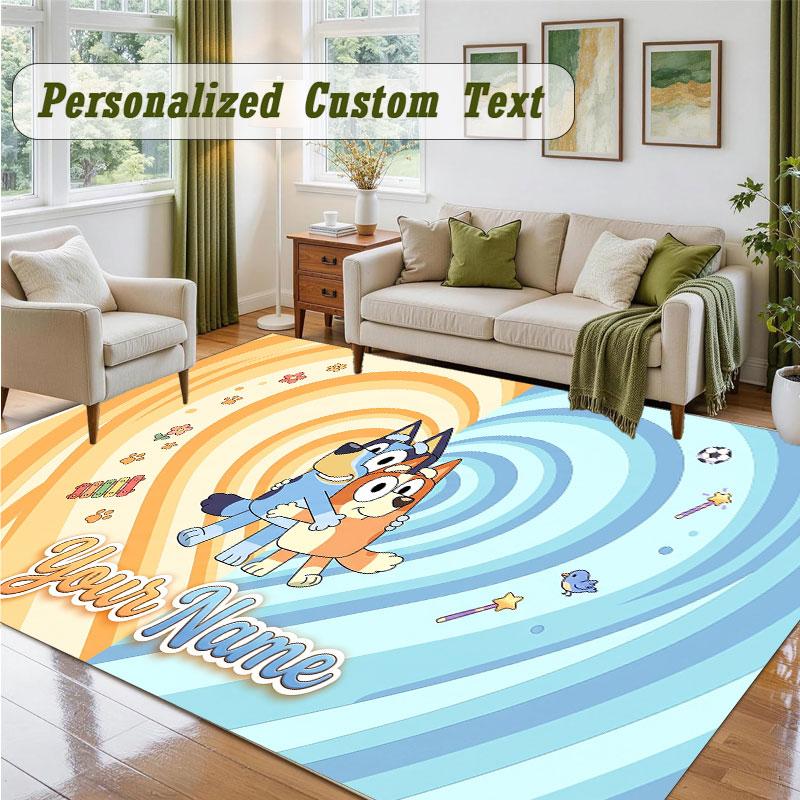 Crystal Velvet Square Rug Custom NameBluey Pattern Non Slip Home Floor Decor Rug