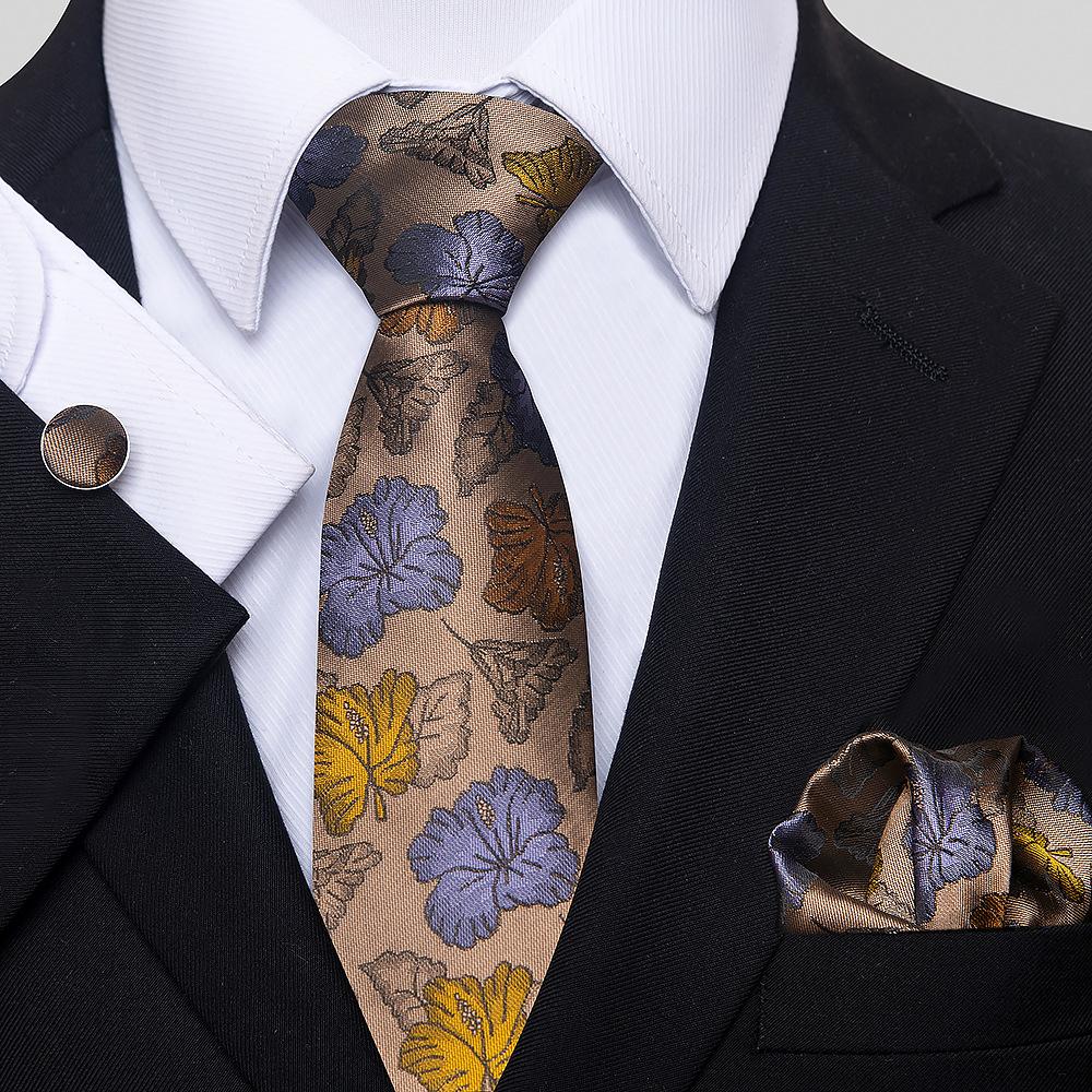Korean Version Of Casual Floral Tie Men'S Jacquard Polyester Silk Pocket Towel Cufflink Tie Set