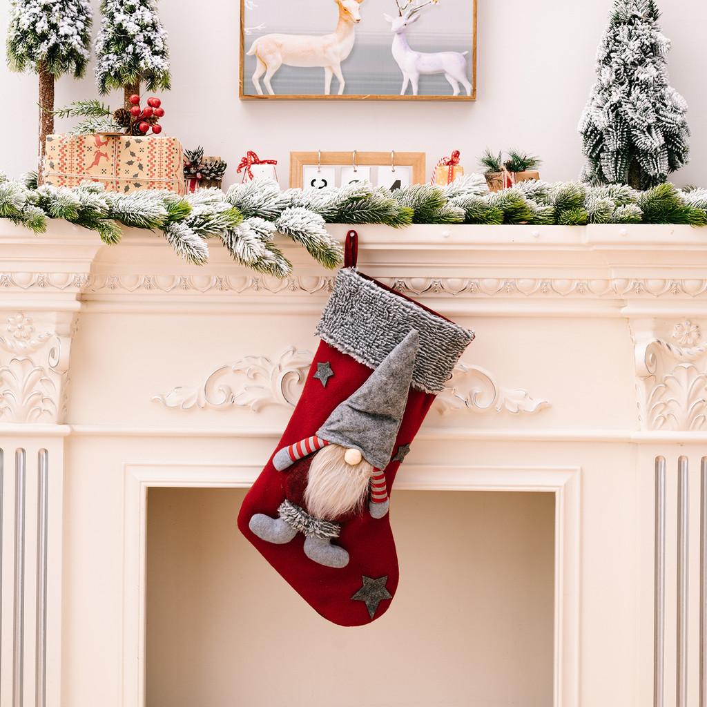 Crafted Christmas Beautifully Stockings With Grey Trim Santa And Soft Rudolph Toys