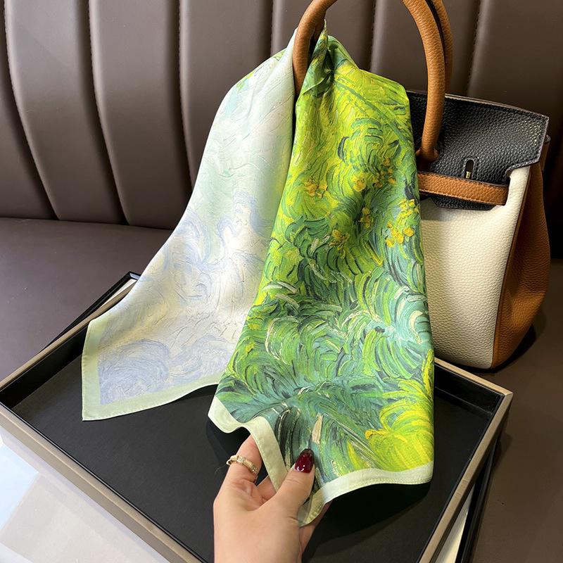 70CM Hangzhou Silk Oil Painting 100% Silk Silk Scarf Small Square Scarf Women s Thin Silk Scarf Decorative Suit Scarf 70-70cm