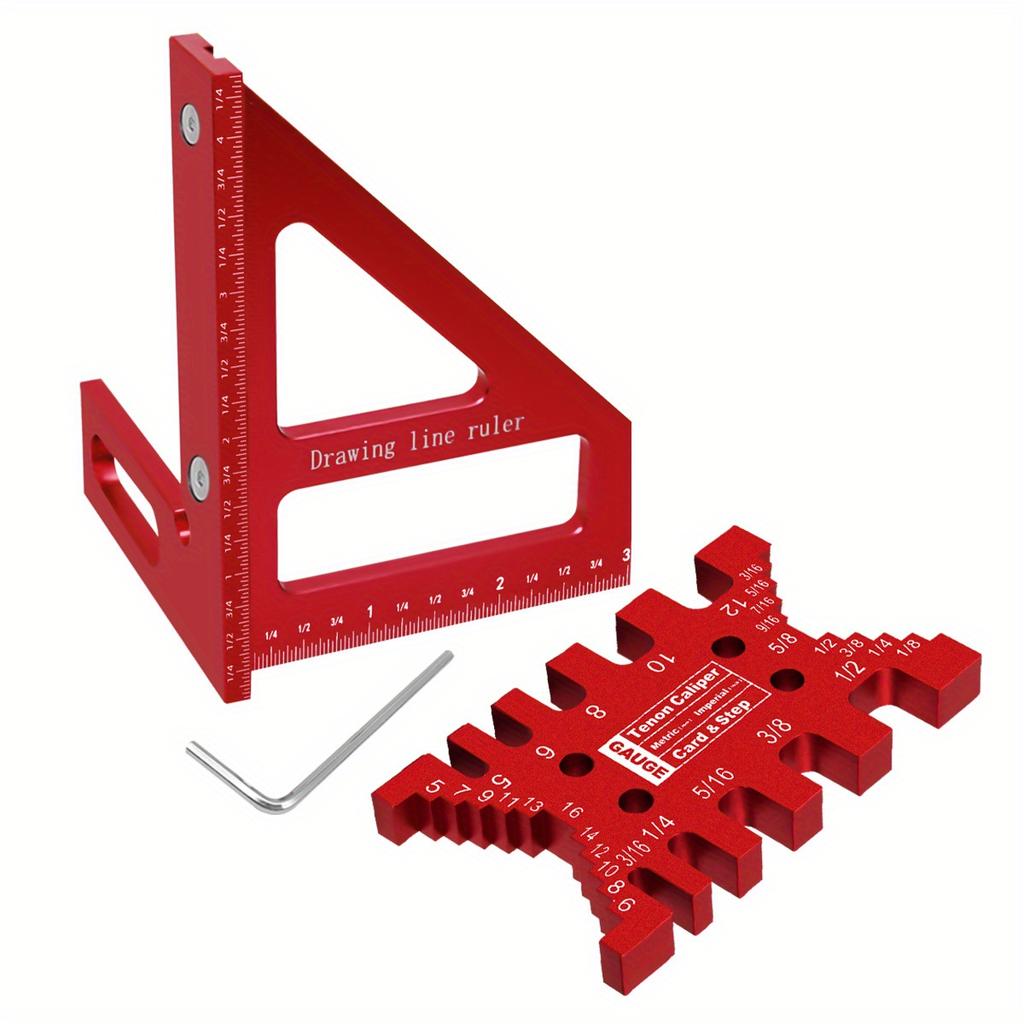 Woodworking Tenon Caliper Dovetail Jig and Miter Triangle Ruler - 1Pc/2Pcs Aluminum Square Protractor and Tenon Gaps Gauge Kit