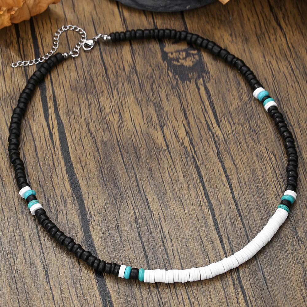 Summer Beach Bohemian Wood Chip Coconut Shell Necklace Men's Surf Necklace Simple Tribal Stainless Steel Necklace