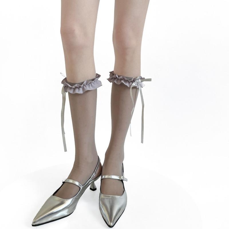 Summer Ultra-thin Transparent Long Socks Stockings Bandage Bow JK Girls Knee Socks Polka Dot Lolita Ruffle Socks Women Stockings