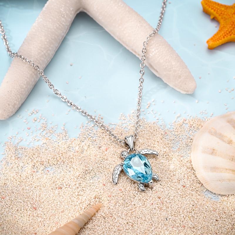 Brand Latest Arrival Blue Ocean Turtle Zircon Necklace Copper Metal High Quality Fine Jewelry High Quality Authentic Original Women Wedding Necklace