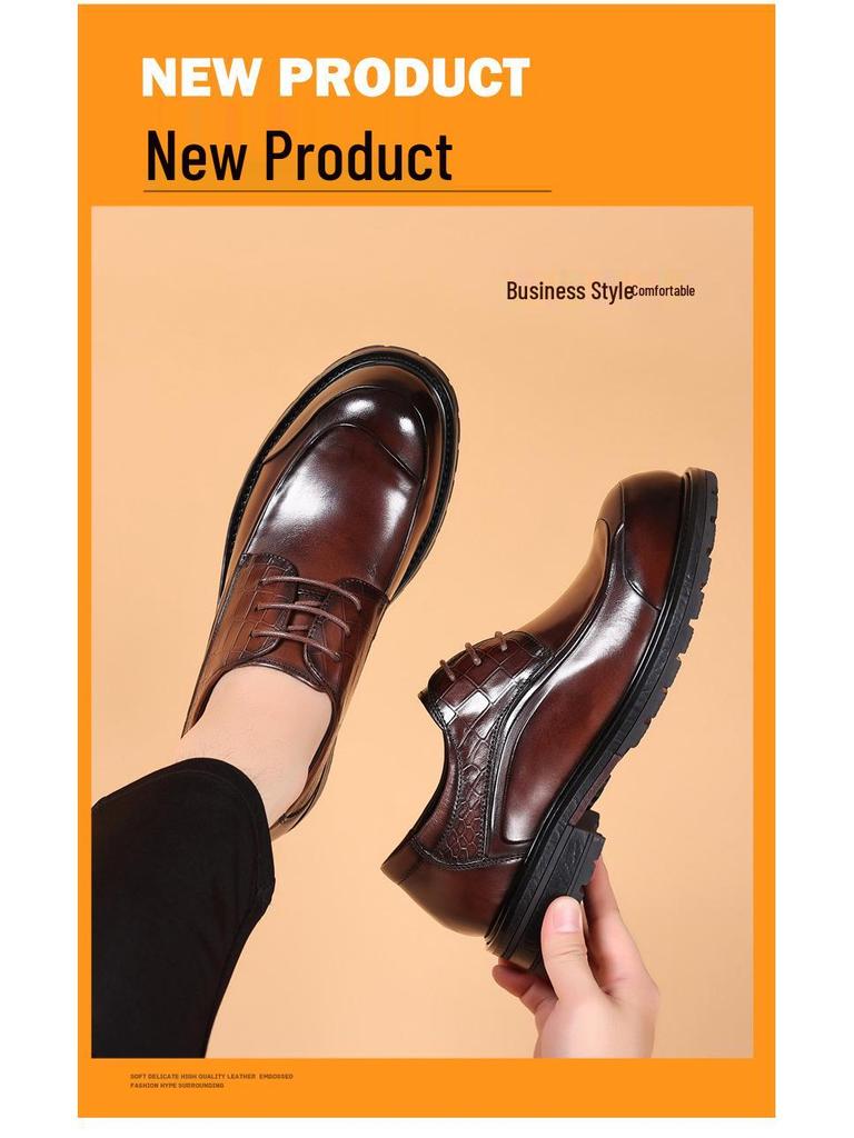 Men's Genuine Leather Business Casual Thick Sole Shoes for Autumn/Winter